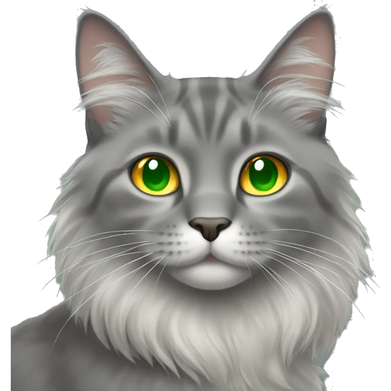 gray long hair cat with green eyes orange nose emoji