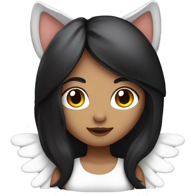 A female angel with long black hair and cat ears emoji