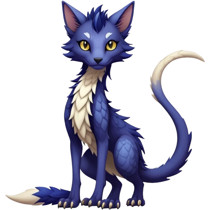 Kawaii dark edgy fantasy ethereal feline-vernid-sergal-fursona animal creature with a tufted tail full body with intricate markings  emoji