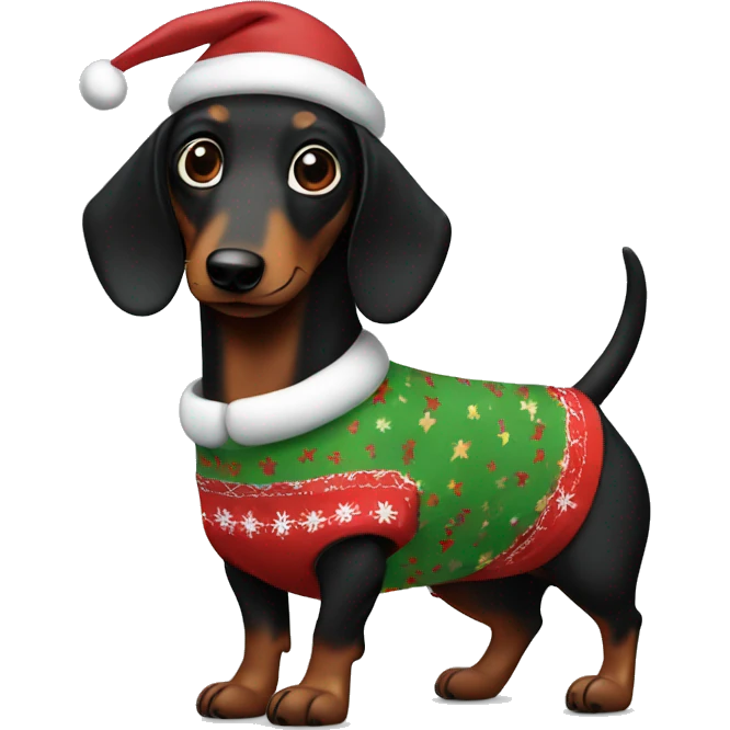 black and brown sausage dog in christmas pjamas emoji