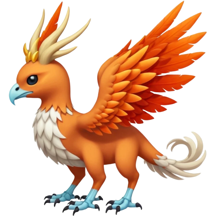 Skeletal snowy fuzzy feathery fiery winged horned Amaura-Aurorus-Pokémon-Fakémon-hybrid-fusion-creature, full body emoji