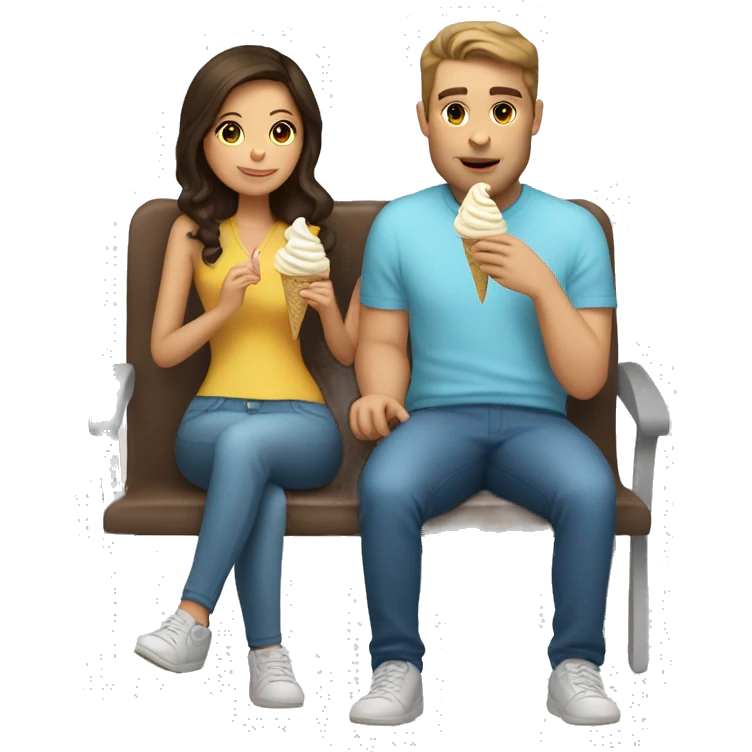 Brunette Girl sitting on white guys lap eating ice cream together  emoji