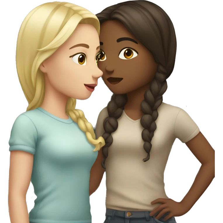 Blond girl and brunette girl kissing emoji