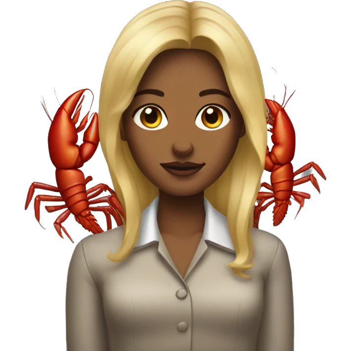 Woman with dirty blonde hair face on a crawfish emoji
