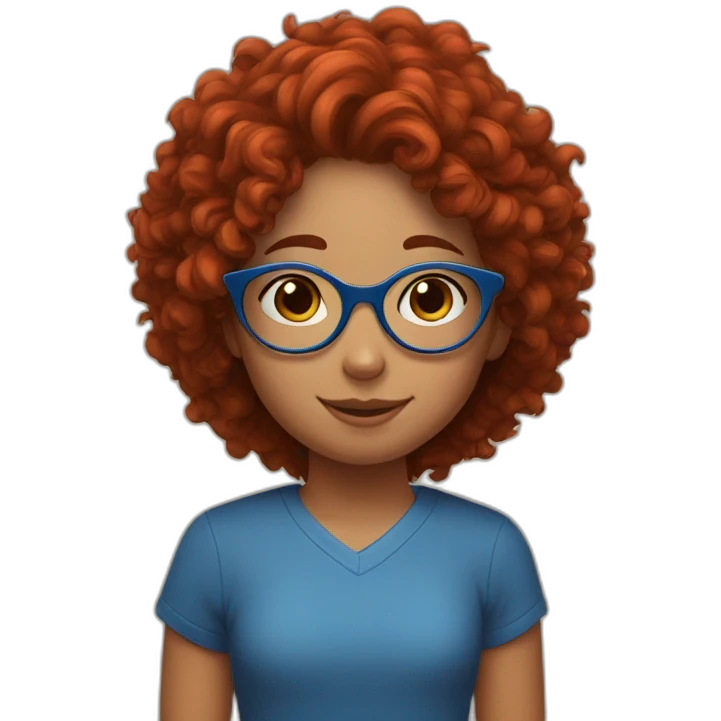 a girl with red curly hair and blue glasses hugging her black-haired son emoji