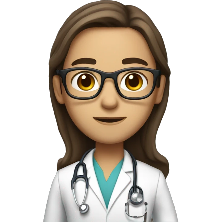 doctor with long brown hair and brown eyes, withot glasses and Stethoscope emoji