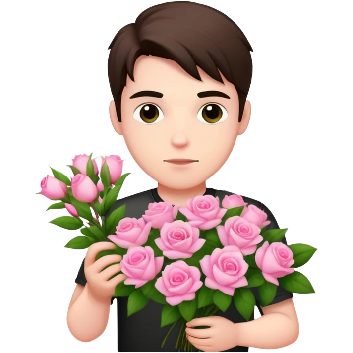 A cool bad boy with fair skin holding a bouquet of pink jasmine roses emoji