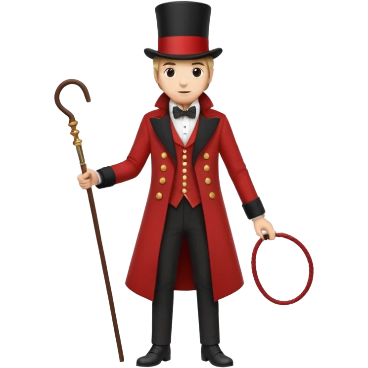 Ringmaster – Man in red coat and top hat, holding a whip or mic, full body emoji