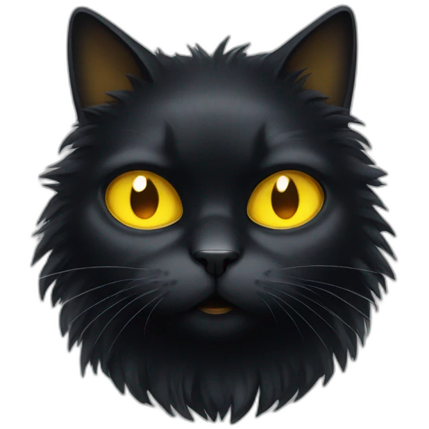 fluffy black cat with yellow eyes and angry face emoji