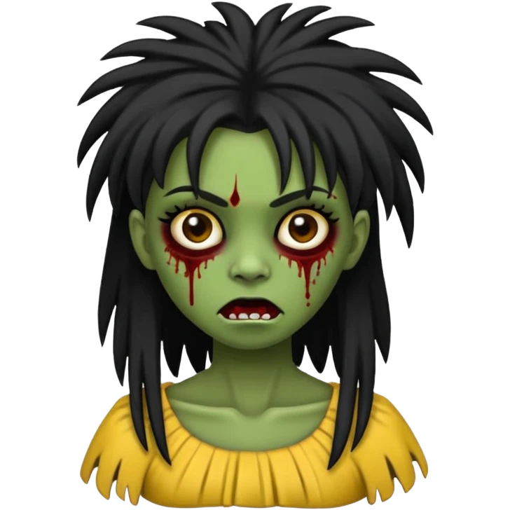 Faça uma menina de cabelo liso preto com franja zumbi cabelo longo 🧟‍♀️ faça ela assim emoji