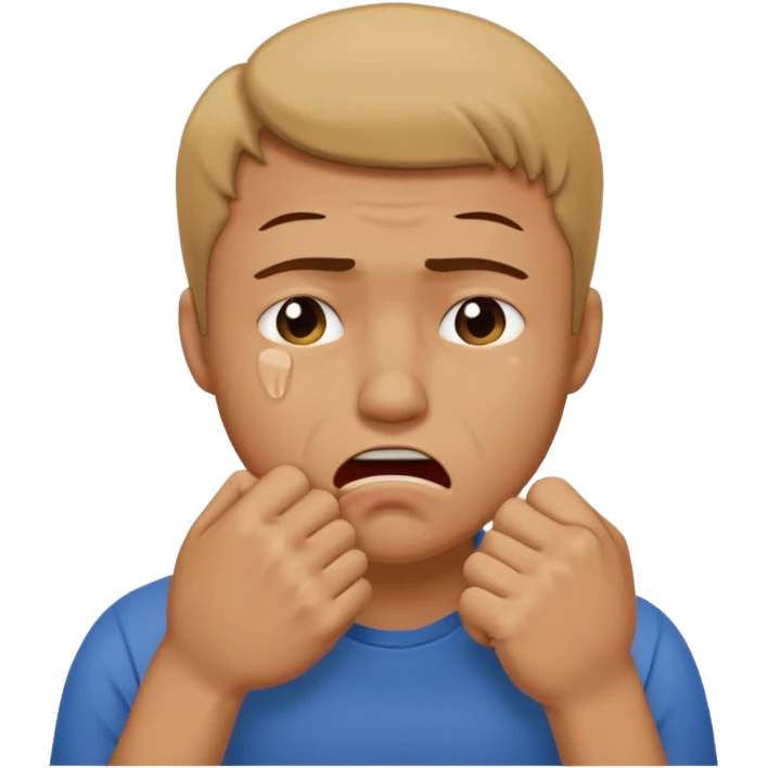 Crying man with his fist holding to his mouth emoji