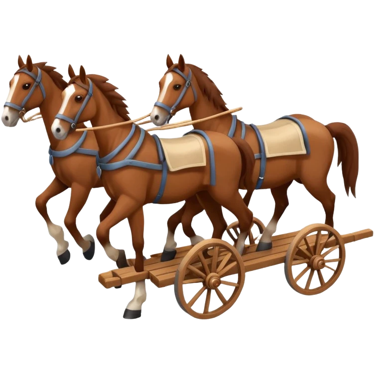 two horses pulling a cart, isometric view emoji