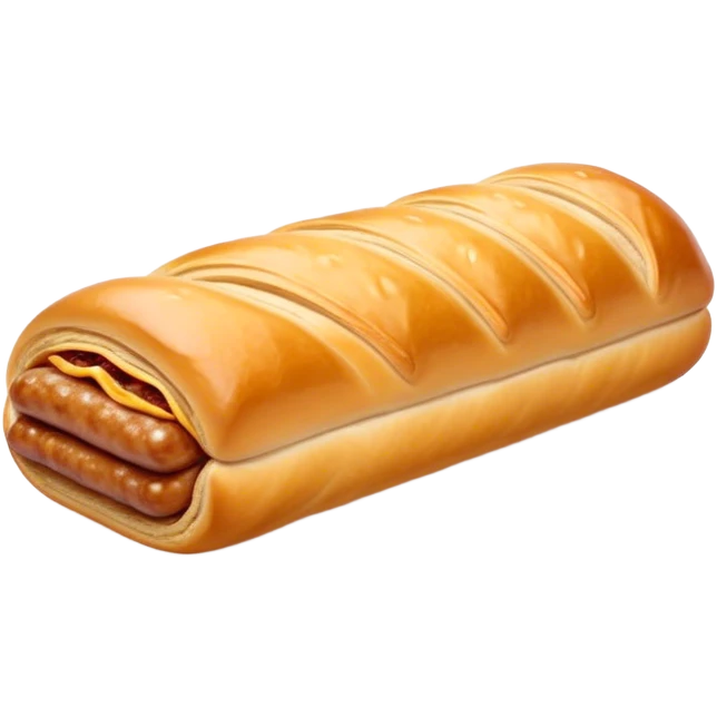 Cinematic Realistic Sausage Roll Dish Emoji, depicted with a crisp, golden pastry wrapped around flavorful sausage, rendered with detailed textures and appetizing lighting. emoji