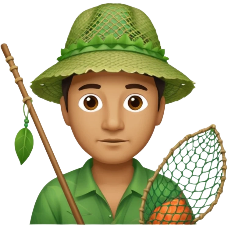 Hawaiian man with leaf hat green and fishing net emoji