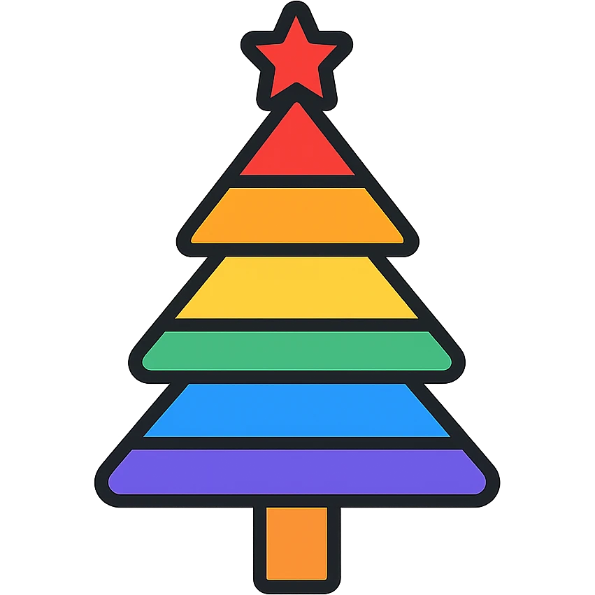 A Christmas tree with rainbow colors emoji