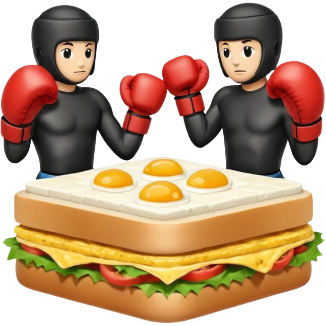 Chess pieces boxing, holding guard and jabbing, on top of an egg sandwich emoji