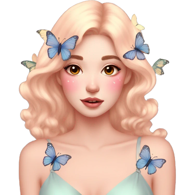 Gorgeous pastel lady with blushing face and butterflies aesthetic trending style emoji