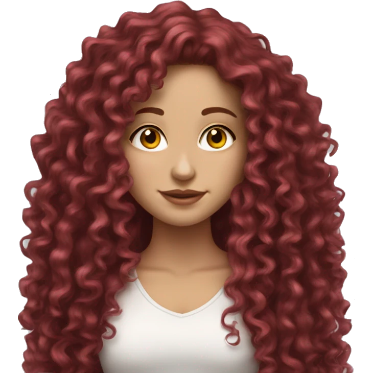 beautiful white girl with long burgundy curly hair  emoji