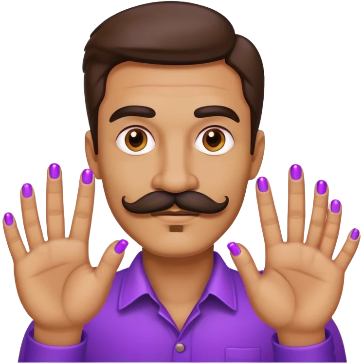 Mustachioed man with purple fingers emoji