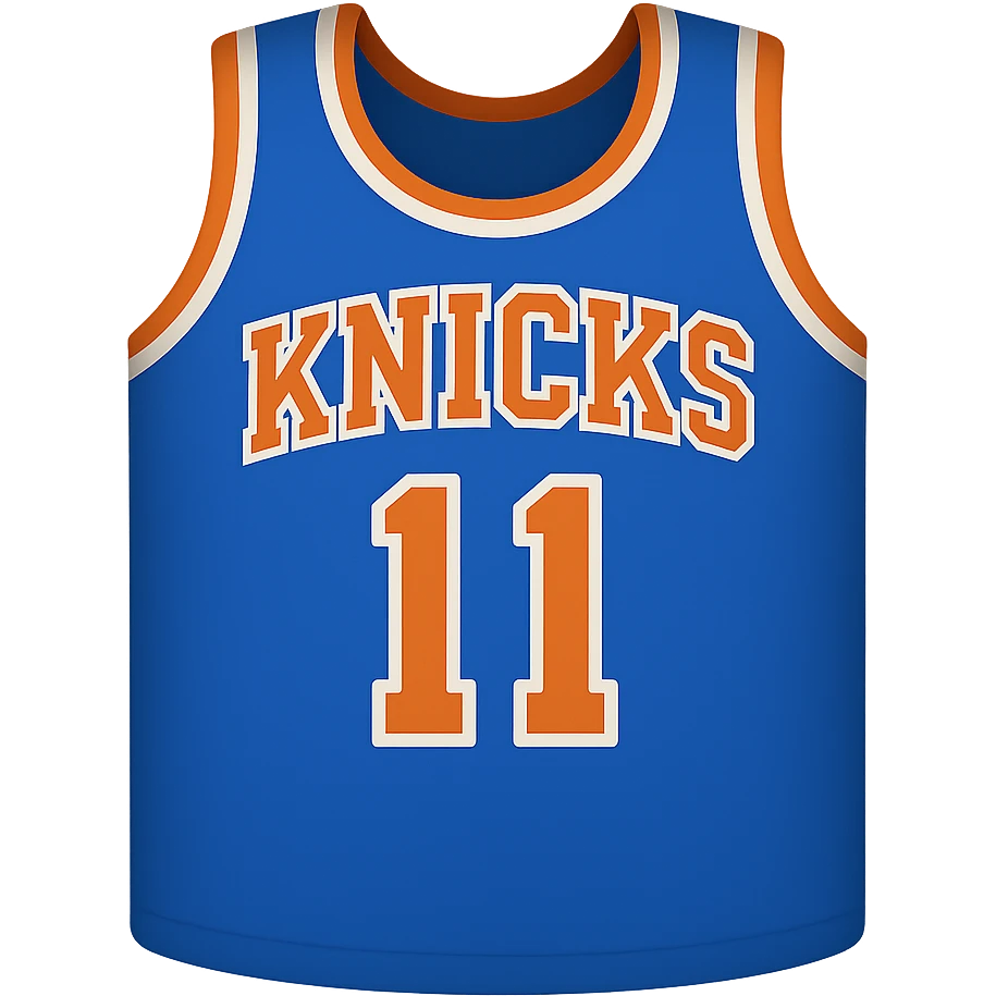 new york knicks basketball jersey featuring the number 11, twitter emoji style emoji