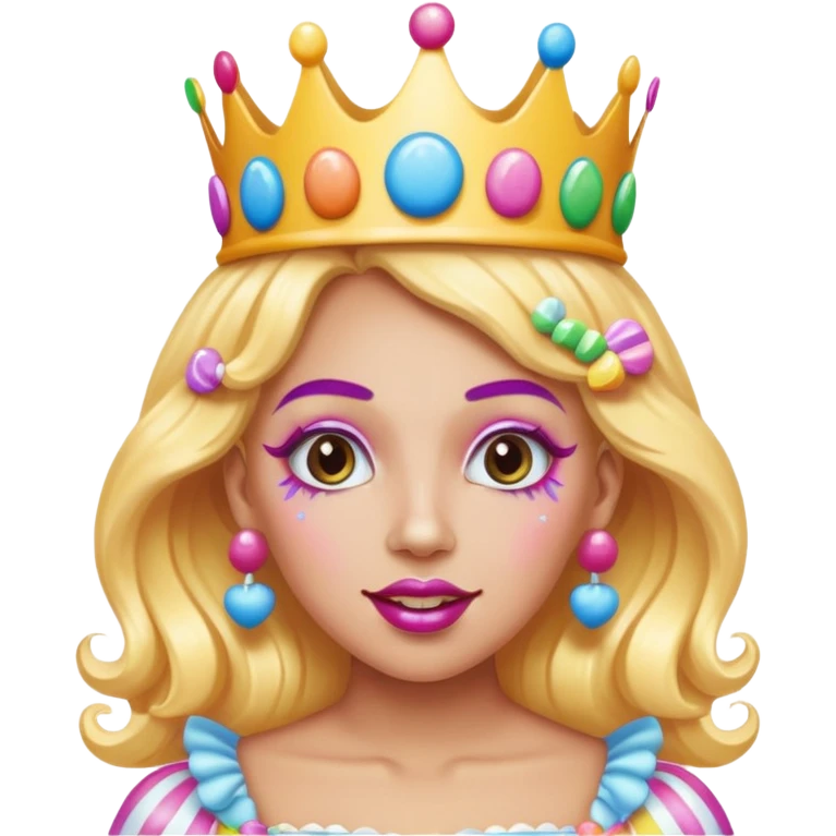queen of the candyland, with candy makeup candy crown and just face emoji