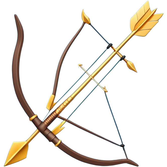 Clash of Clans aesthetic: Cinematic Playful Pixel 3D isometric  Bow & Arrow Emoji, rendered in a 3D vector-style similar to standard emojis with minimal shading and bold, simplified shapes. A compact, distinct form with signature details, softly glowing with a pixelated adventure charm. Simplified yet unmistakably iconic, highly detailed and consistent, glowing with a soft radiance and high shine. Stylized with a touch of classic pixel-art charm and a soft glowing outline, capturing the essence of a beloved gaming relic with a friendly, playful manner! emoji