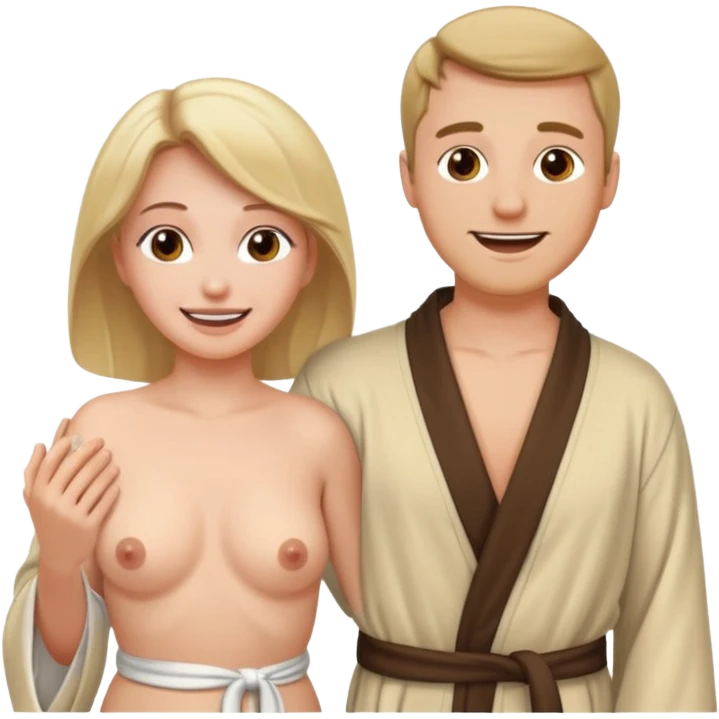White woman naked and embarrassed in front of white man emoji