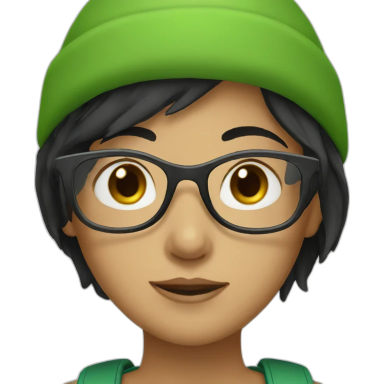 Dark haired girl with green cap and black glasses emoji