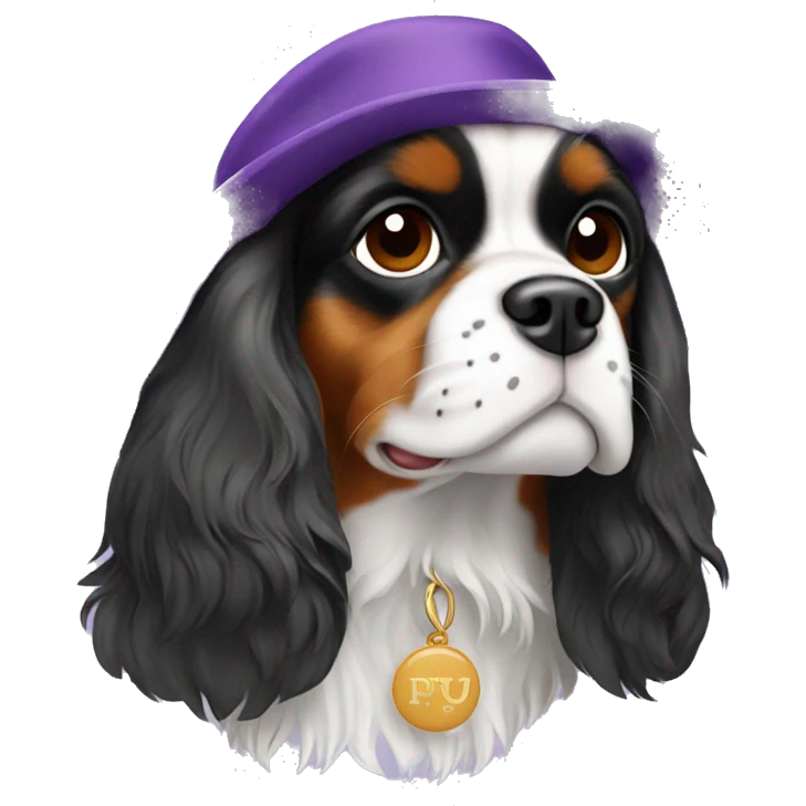 Cavalier King Charles spaniel wearing nyu hat emoji