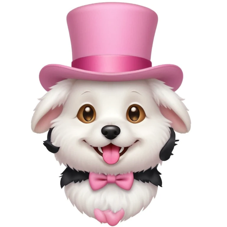 Cute white dog wearing a light pink top hat emoji