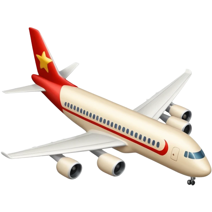passenger airplane with long fuselage, light beige (milky) color, Apple emoji style, no text emoji