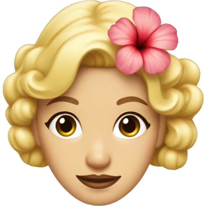 A blonde pin curled woman with a hibiscus flower in her hair like a 60s starlet emoji