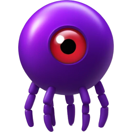 logo 3d character, dark purple little body: "thin bean ciclopede", with one big red, data-cubes EYE emoji