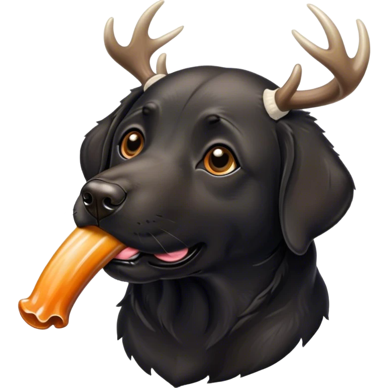 Black lab chewing on deer antler emoji