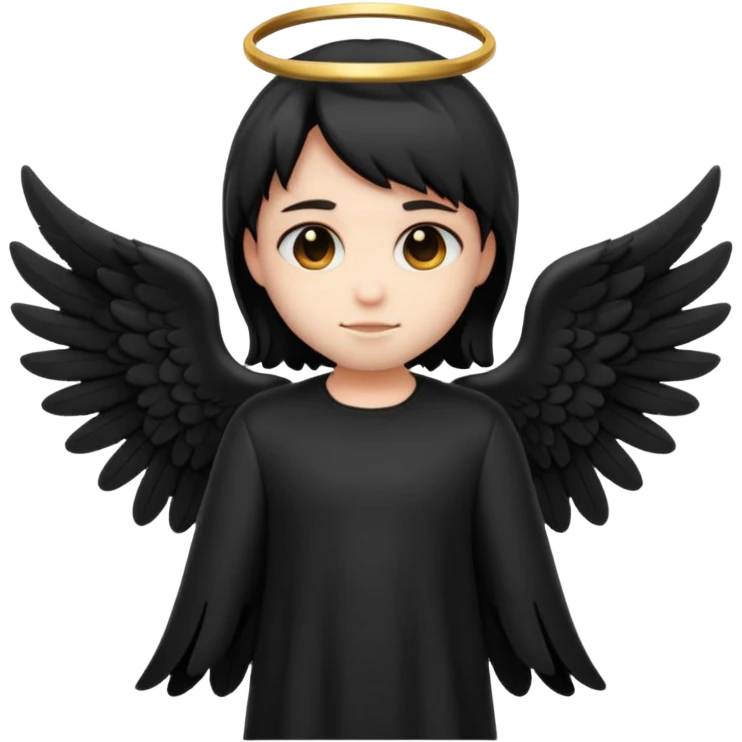 Créé un emojis avec une tenue complète d'ange et des ailes noir de demon emoji
