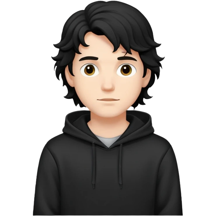 young white man in a hoodie, black wavy hair emoji