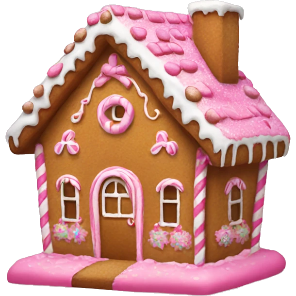 gingerbread house decorated with pink emoji