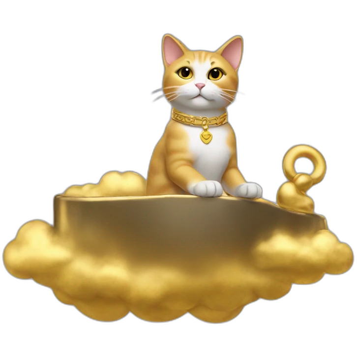 cat secretary sitting on top of the gold cloud emoji