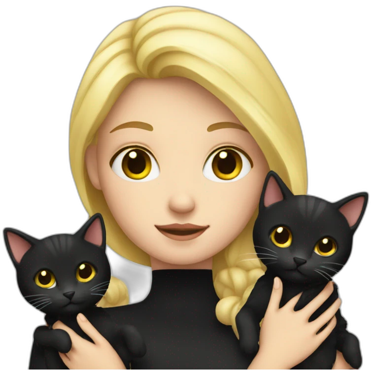 Blond girl with black cat on hands emoji