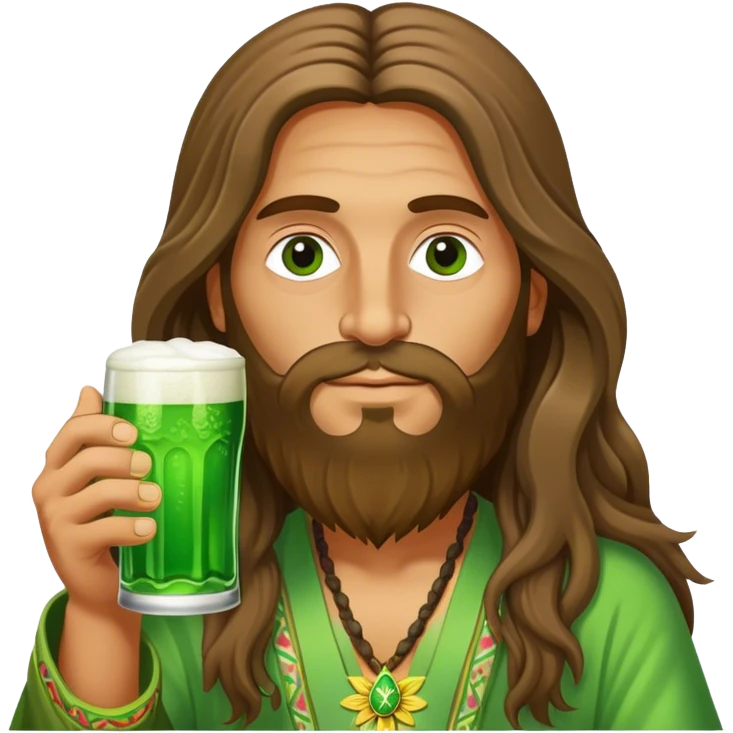 Long hair hippie drinking a green beer emoji