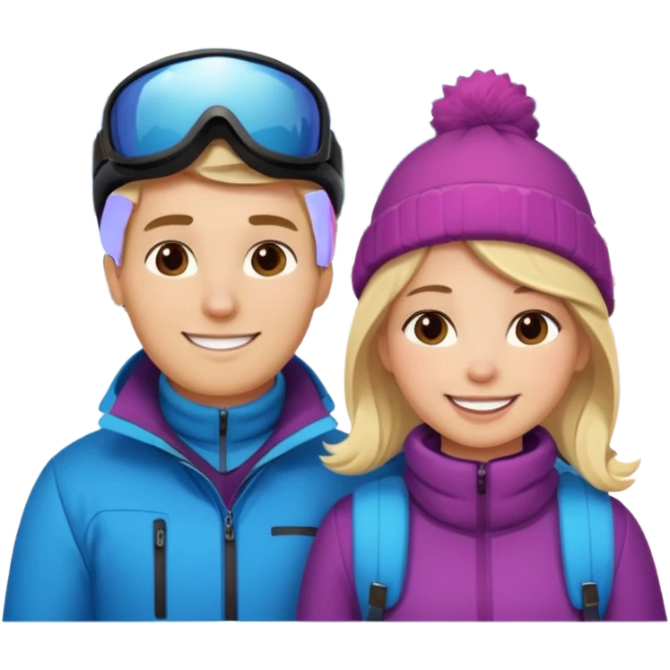blonde guy with chubby brunette girl in ski 🎿 resort emoji
