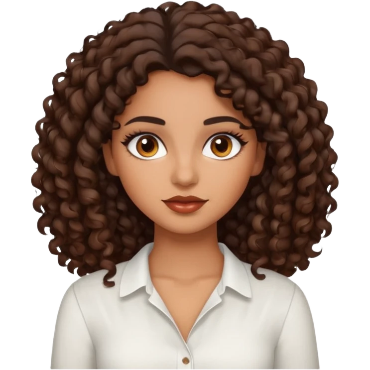 brown girl, who has medium curly dark brown hair, brown eyes, latina makeup, white blouse  emoji