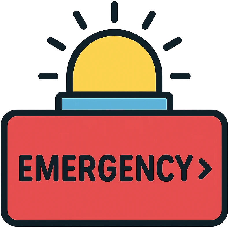 emergency light box with word "emergency -->" emoji