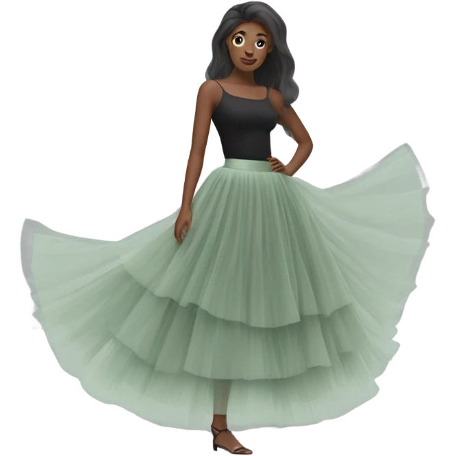 Long Sage Green tulle skirt, isolated emoji