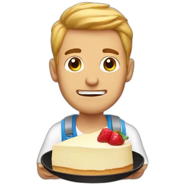 man stuffing face with cheesecake emoji