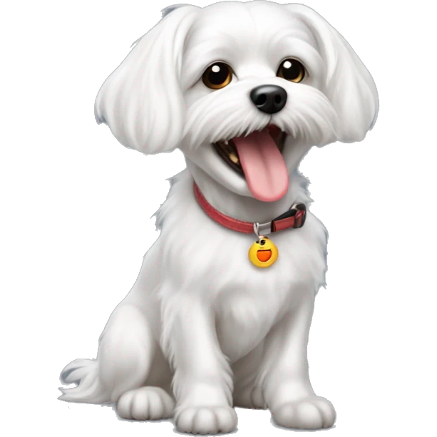 Maltese white lapdog with its tongue sticking out to the right emoji