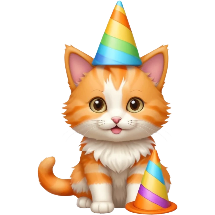 playful kitten with a colorful cone party hat emoji