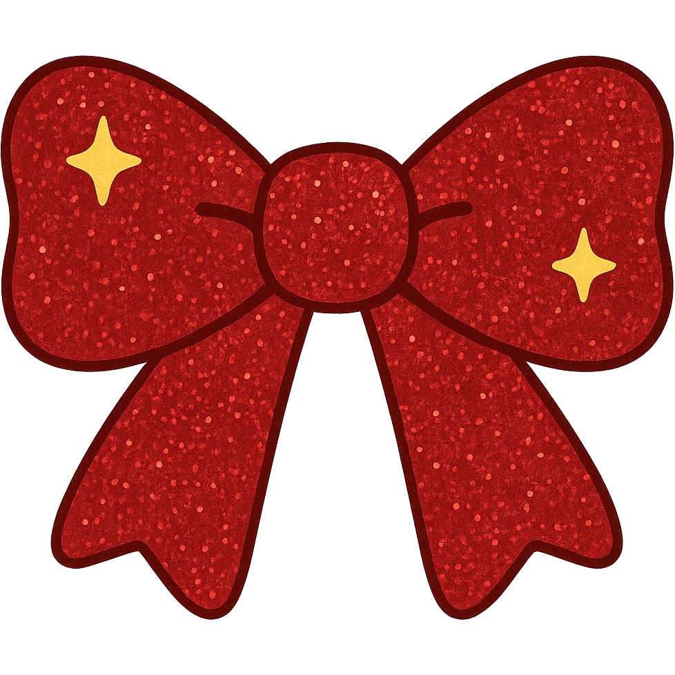 Make the sparkling bow red with glitter details, playful and stylish, no background, maintain the playful and stylish glittery details. emoji