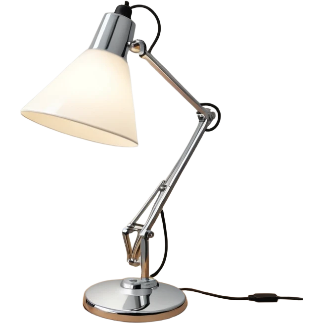 Lamp Poul Henningsen for Louis Poulsen PH 2/1 table lamp in white and chrome on a desk  emoji