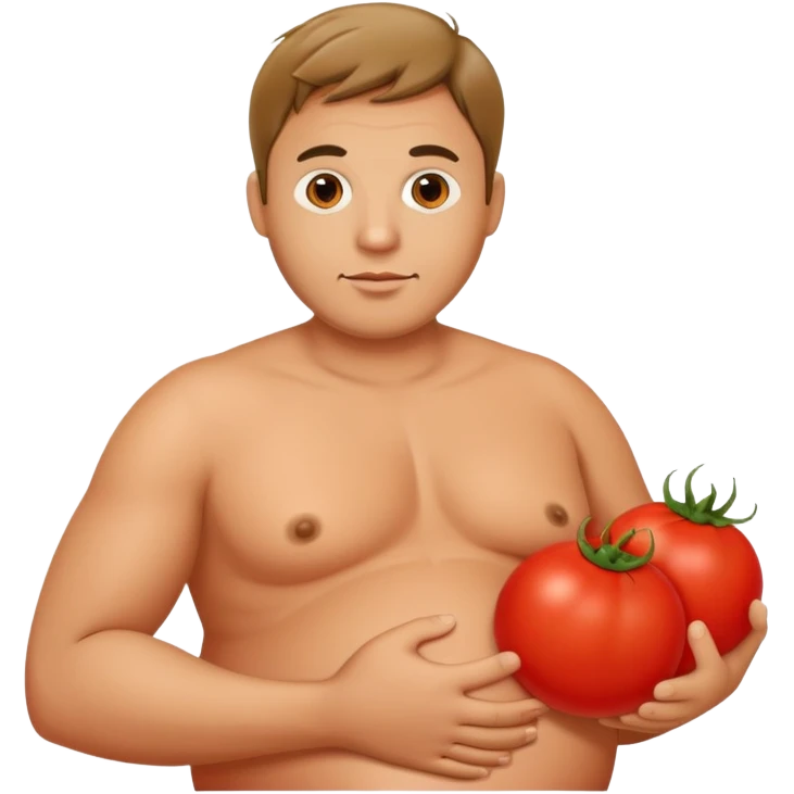 very pregnant man with a round red tomato as his pregnant belly emoji